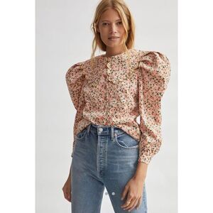 Celia B Sz L Corduroy Virginia Floral Peasant Top Blouse Lace Trim NWT